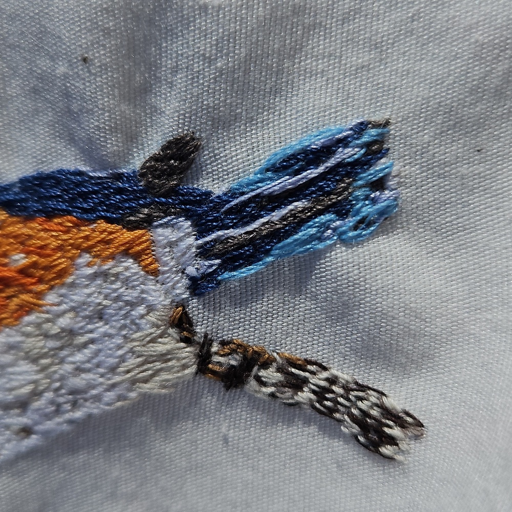 Hand Embroidered Eastern Blue Bird Book.ark - Orange and Blue - Picture 3 of 4